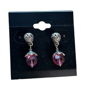 BRIGHTON GLASS MOUNTAIN Crystal Fuchsia Pink Beads Silver Earrings